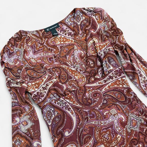 INC International Concepts Orange & Purple Paisley Mesh Long Sleeve Whimsy Top - Picture 6 of 7